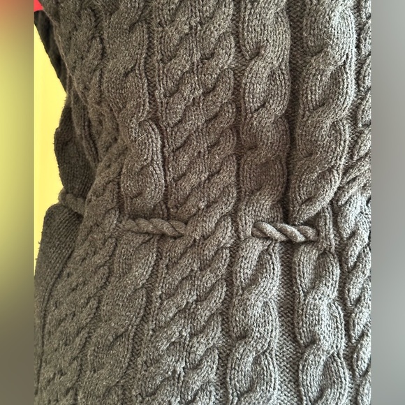 Willi Smith Gray Knit Cable Cardigan No Buttons with Belt 100% Cotton SZ S - Picture 8 of 13